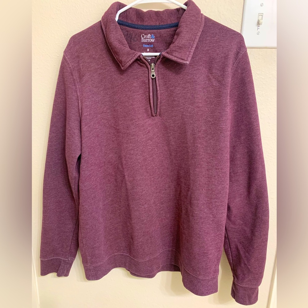 Quarter zip pullover, not too thick material, worn, good condition